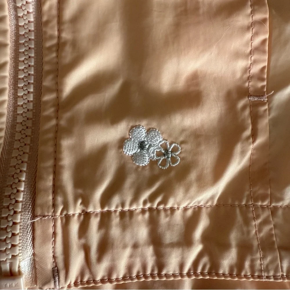 Falls Creek Peach Hooded Girls Raincoat Embroidered Flowers Pockets Size 18 Mo